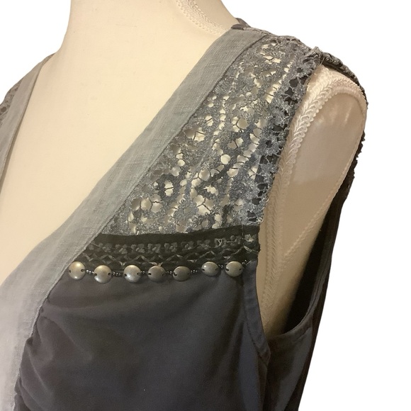 ANGELS NEVER DIE DENIM PATCHWORK/ LACE/ SLEEVELESS/ V-NECK MIDI DRESS/ Size 3 - Picture 6 of 11